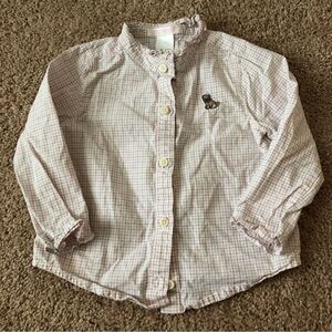 Janie and Jack Grid Plaid Pug Shirt Baby Girl 18-24 Mos Long Sleeve Button Down